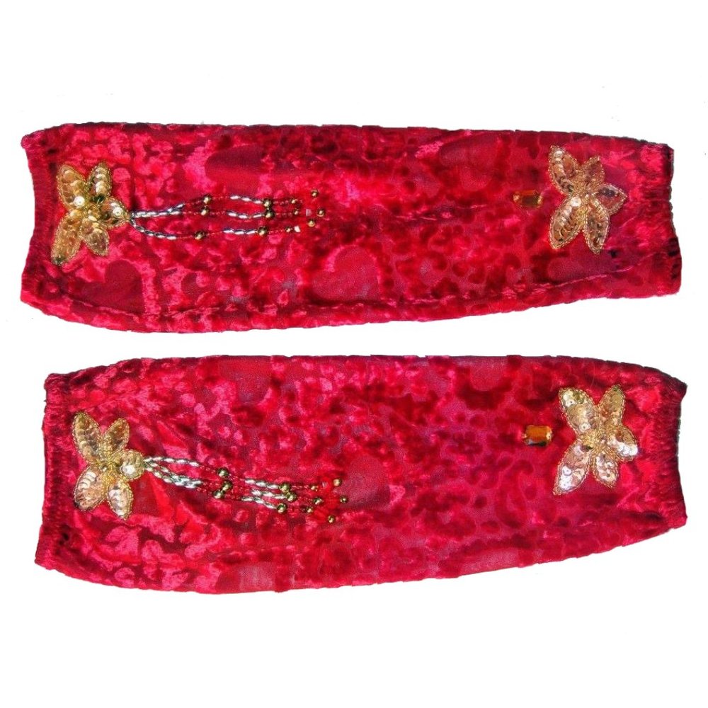 Sleeves for belly dance costume or show. Red, with sequins & beads. Size M/L New